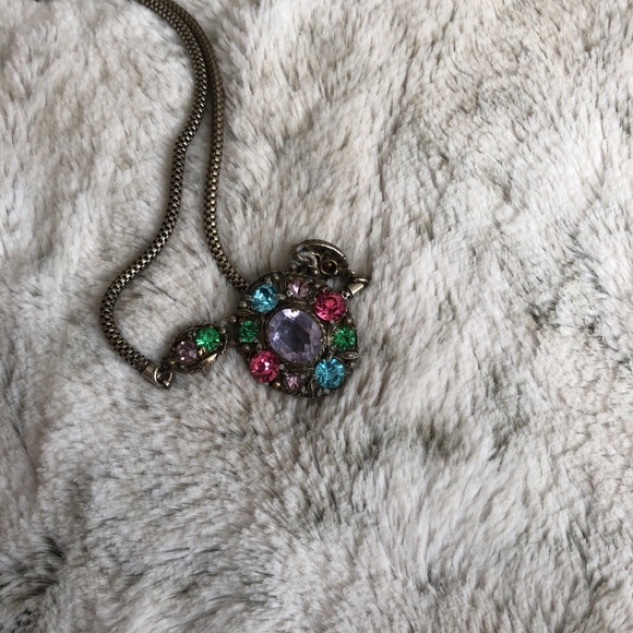 Vintage Multi Colored Necklace With 6” Chain Oval - Picture 3 of 7